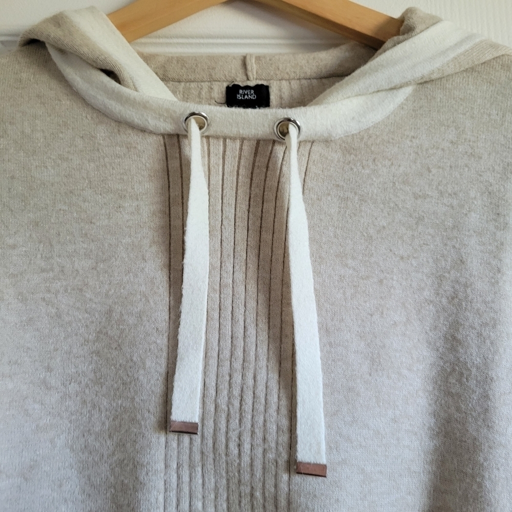 River Island Pullover Hoodie Sweatshirt Split Hem Oatmeal Size M Hooded Fall - Picture 4 of 7